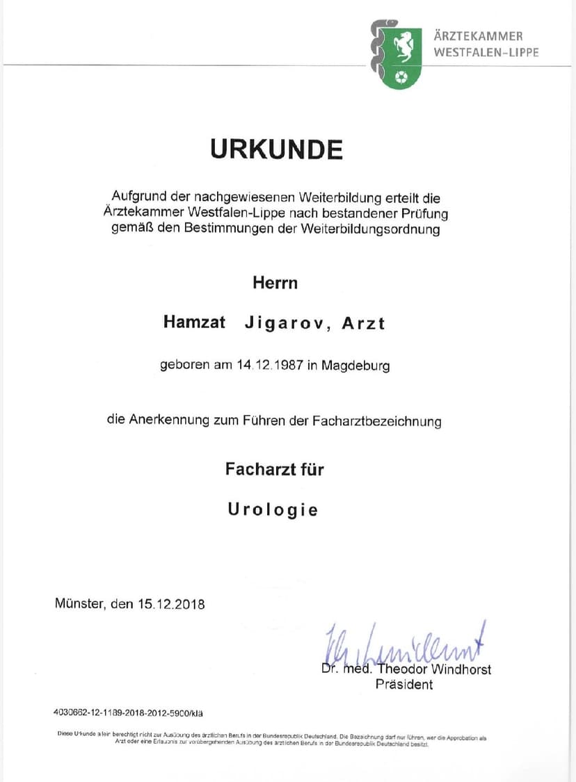 Facharzturkunde (Uzmanlıq diplomu)
