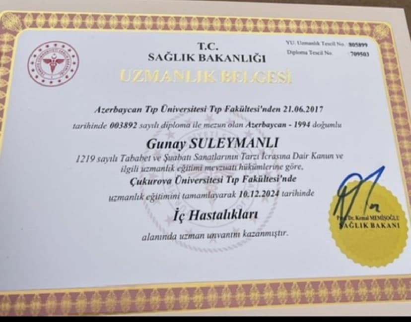 iç hastalıkları uzmanı belgesi