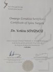 Prof. Dr. Yetkin Söyüncü Ortopediya və Travmatologiya sertifikası